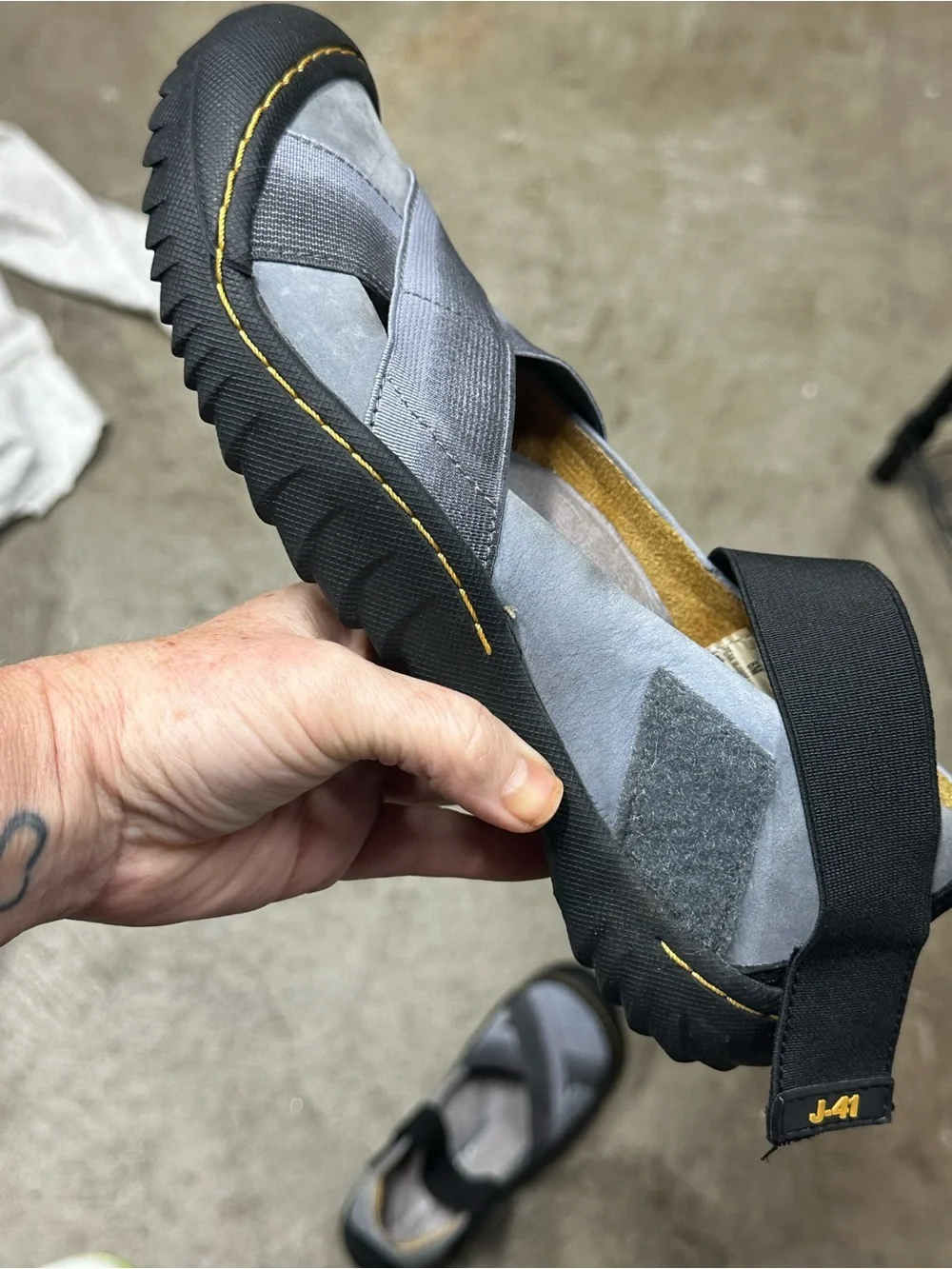 J-41 Gray Slip-On Crossband Casual Flats with Black Strap